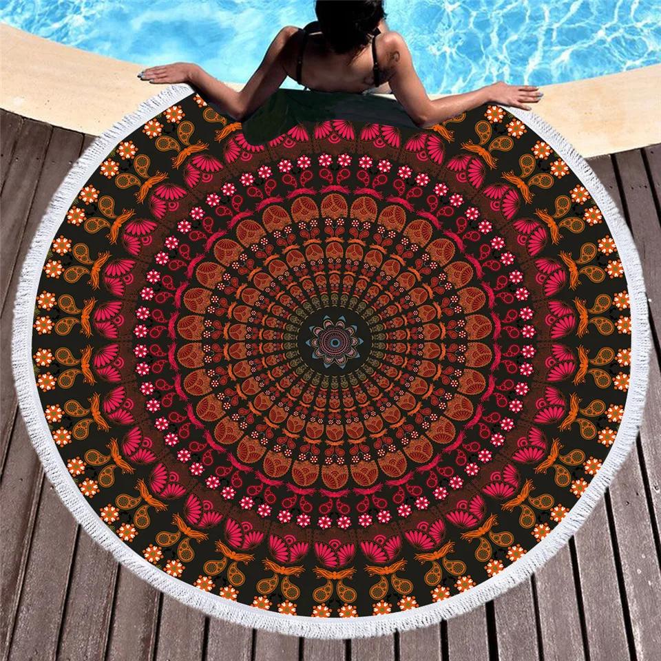 Asciugamani da Nuoto da Esterno per Spiaggia con Frange Coperta da Yoga Arazzo Rotondo con Stampa 3D Copricostume da Spiaggia Sciarpa da Bagno Tappetino Spesso da Campeggio