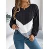 Herbst Lässig Colorblocking Vielseitiger Rundhals Langarm Pullover für Damen