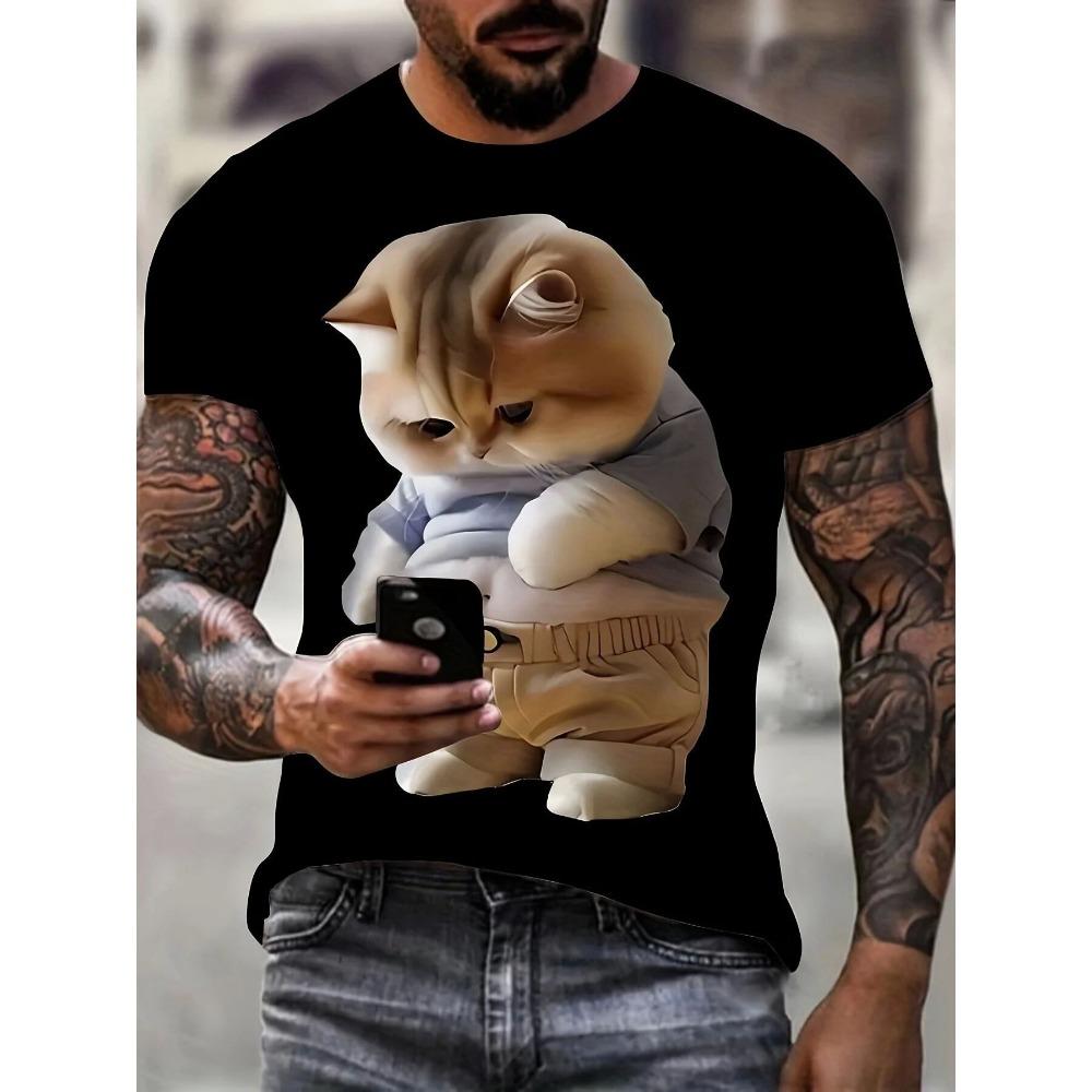 Fashion animal print 3D loose men's T-shirt short sleeved