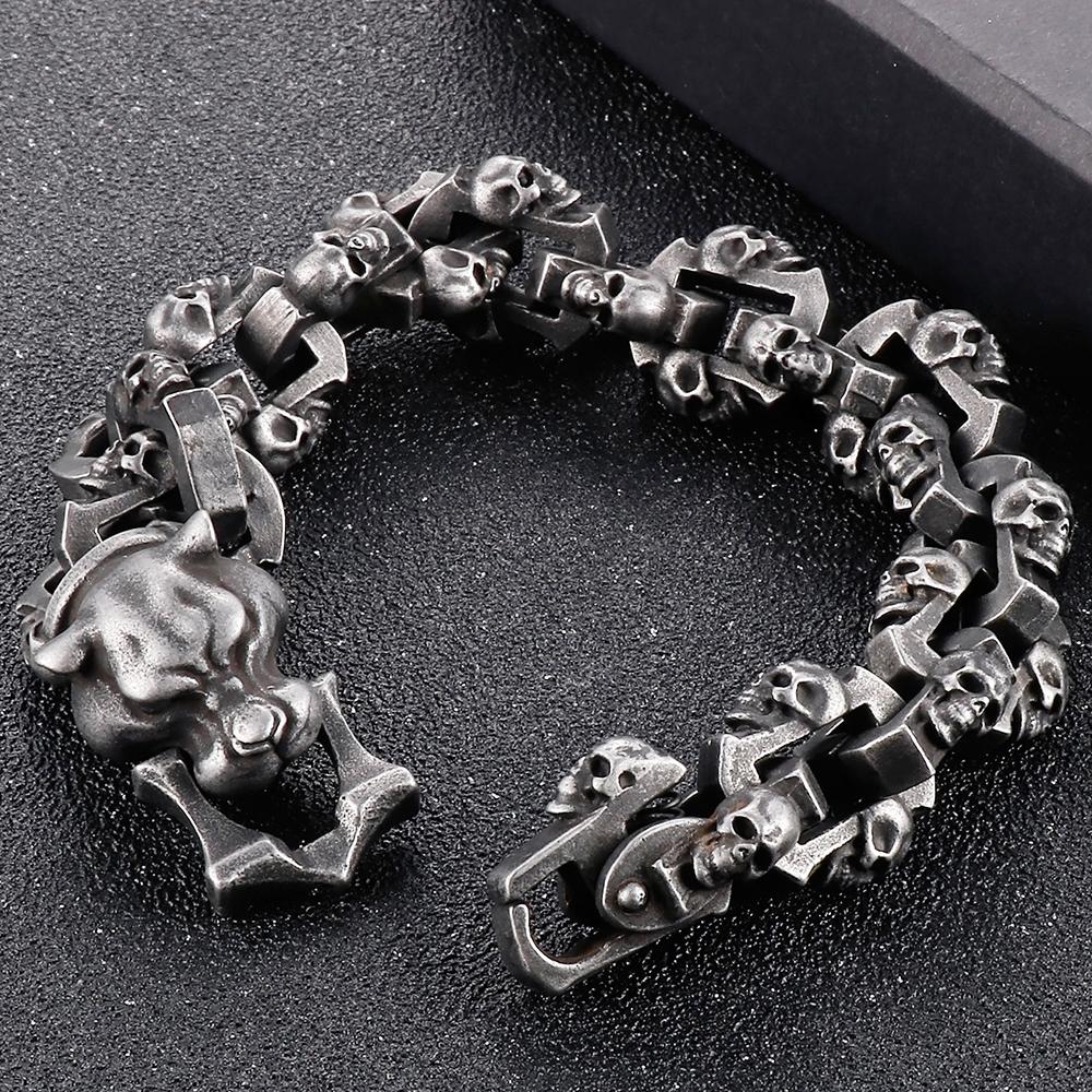Punk Leopard Head Man Bracelet for Men Stainless Steel 18MM Widith Skull Link Men's Bracelets Halloween BikerGothic Jewelry 24CM