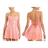 Women Shiny Sequins Dress Summer Backless A-Line Mini Party Dress for Cocktail Beach Streetwear