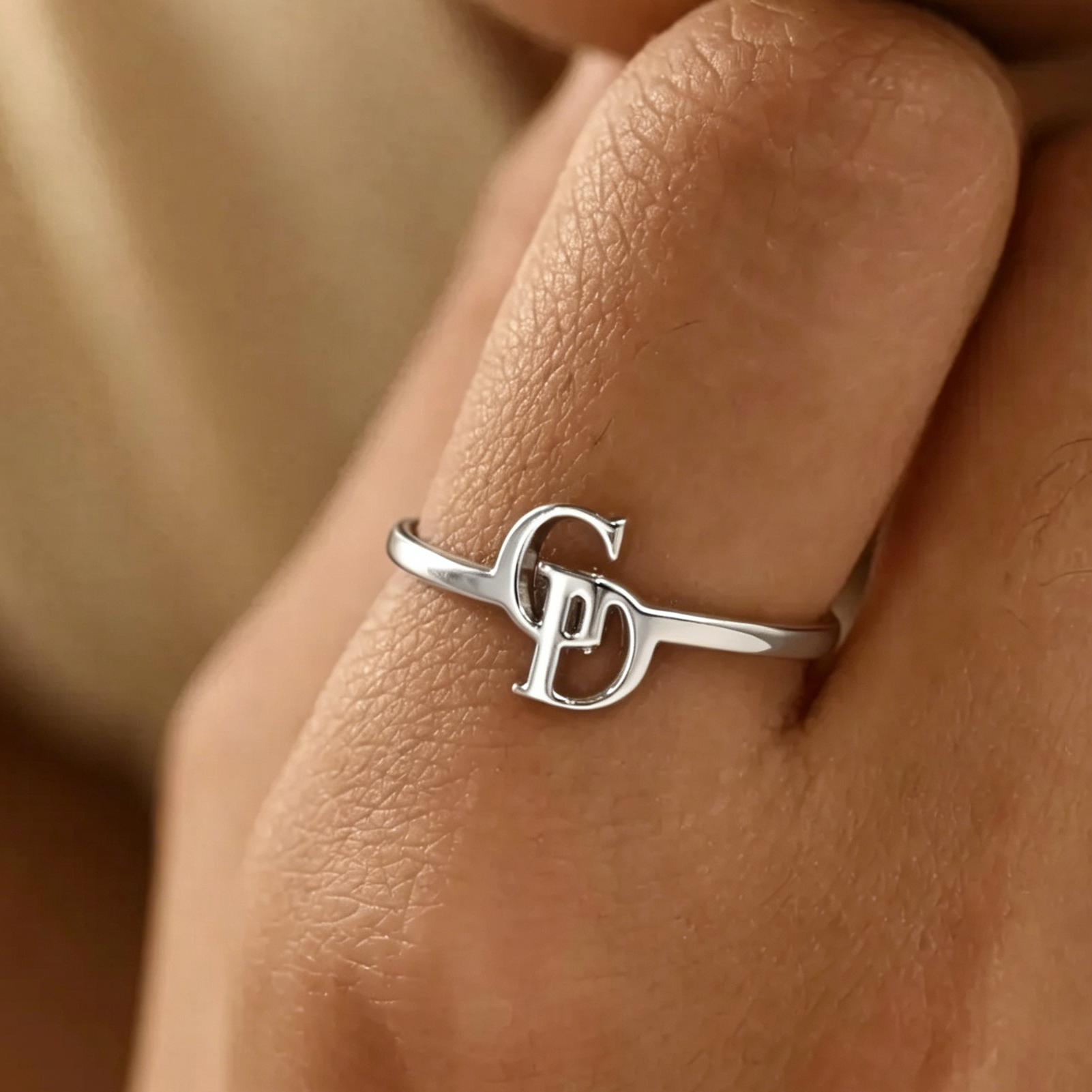 

Customized Two Letter Ring for Women Girls 2MM Personalized Initials Open Ring Stainless Steel Name Jewelry Birthday Trend Gifts Opening adjustable&Steel color
