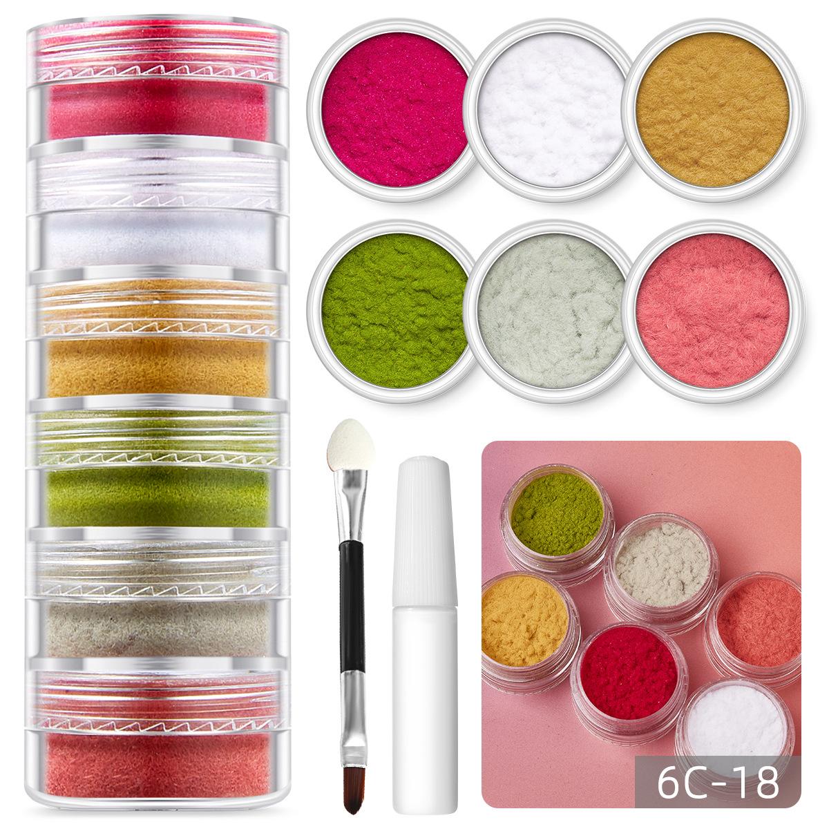 

Украшения для дизайна ногтей, разноцветные, 6 цветов, бархат, шерсть, плюш, пудра, флокированный клей, набор инструментов для самостоятельного создания украшений opp bag