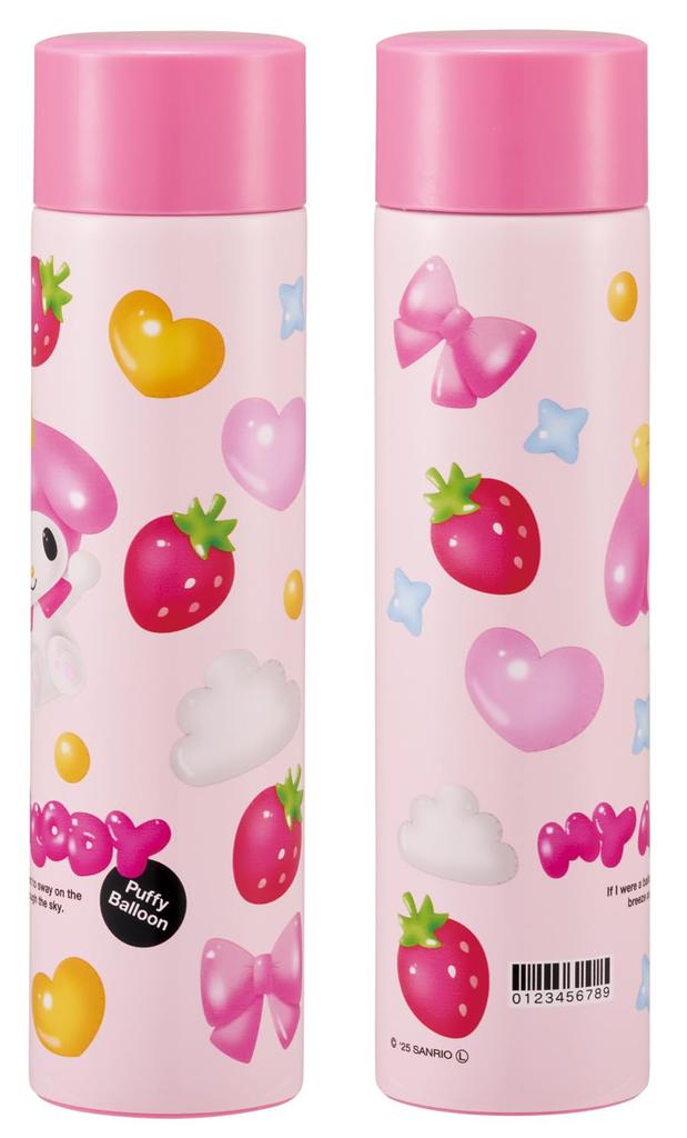 Skater Mini Stainless Steel Water Small Vacuum Sanrio My Puffy Balloon Bottle, 160ml, Capacity, Insulated, Double-Layered Wall, Melody, Design,