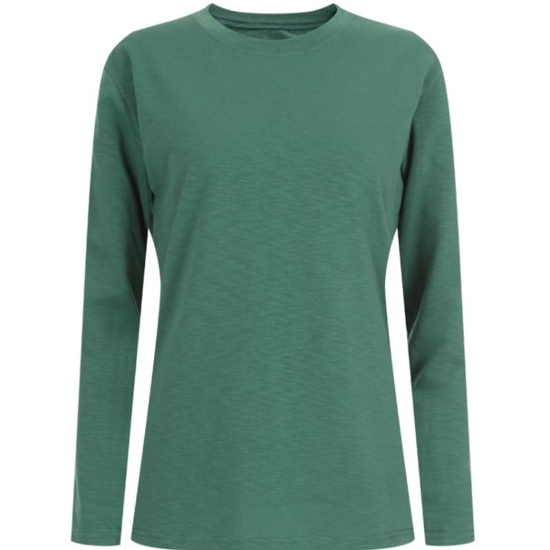 Shop Women Round Neck CoTTon STreTch Daily Solid Long Sleeve T shirT Dai Wsh