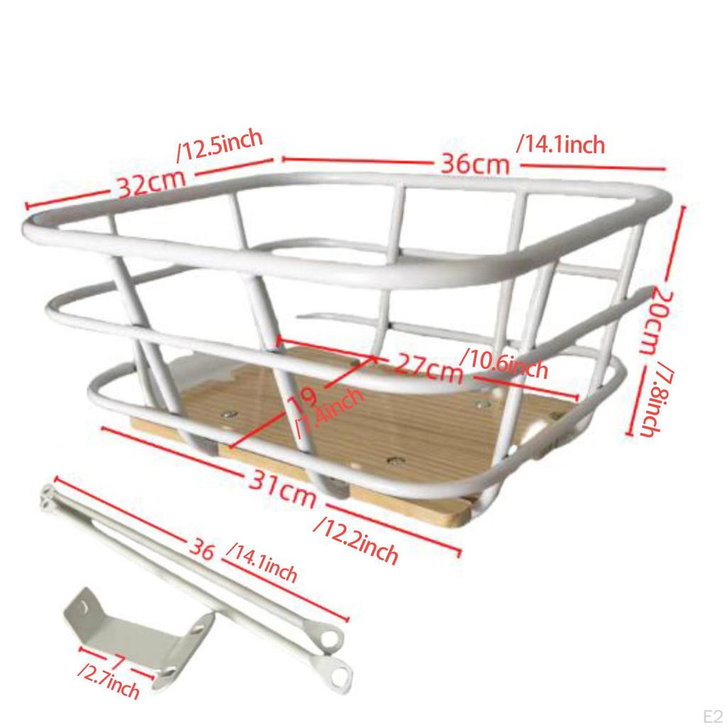 Bike Front Basket Bicycle Stylish Heavy Duty Wood Base Iron Wire Cargo Rack Cycling