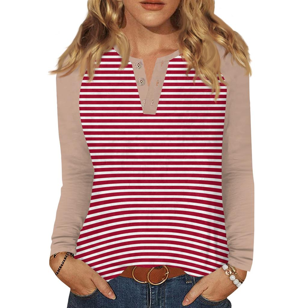Dámské tričko s potiskem, knoflíky, dlouhý rukáv, denní, víkendová móda, základní, výstřih do V, běžný top