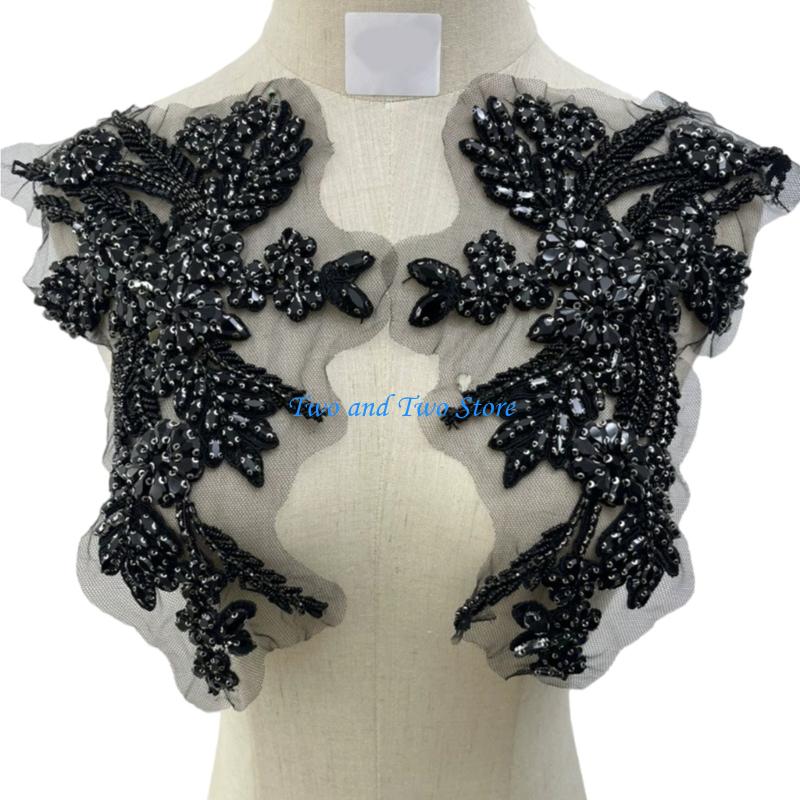 HX6F Jeweled Rhinestones Patches Applique Diy Crafts for Jeans Hat Bag Scarf Curtain Clothes Accessories Badges Sew on чёрный