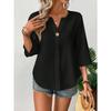 Summer New V-neck Three-quarter Sleeve Loose-fitting Shirt for Women - Solid-colored Striped Casual Business Blouse