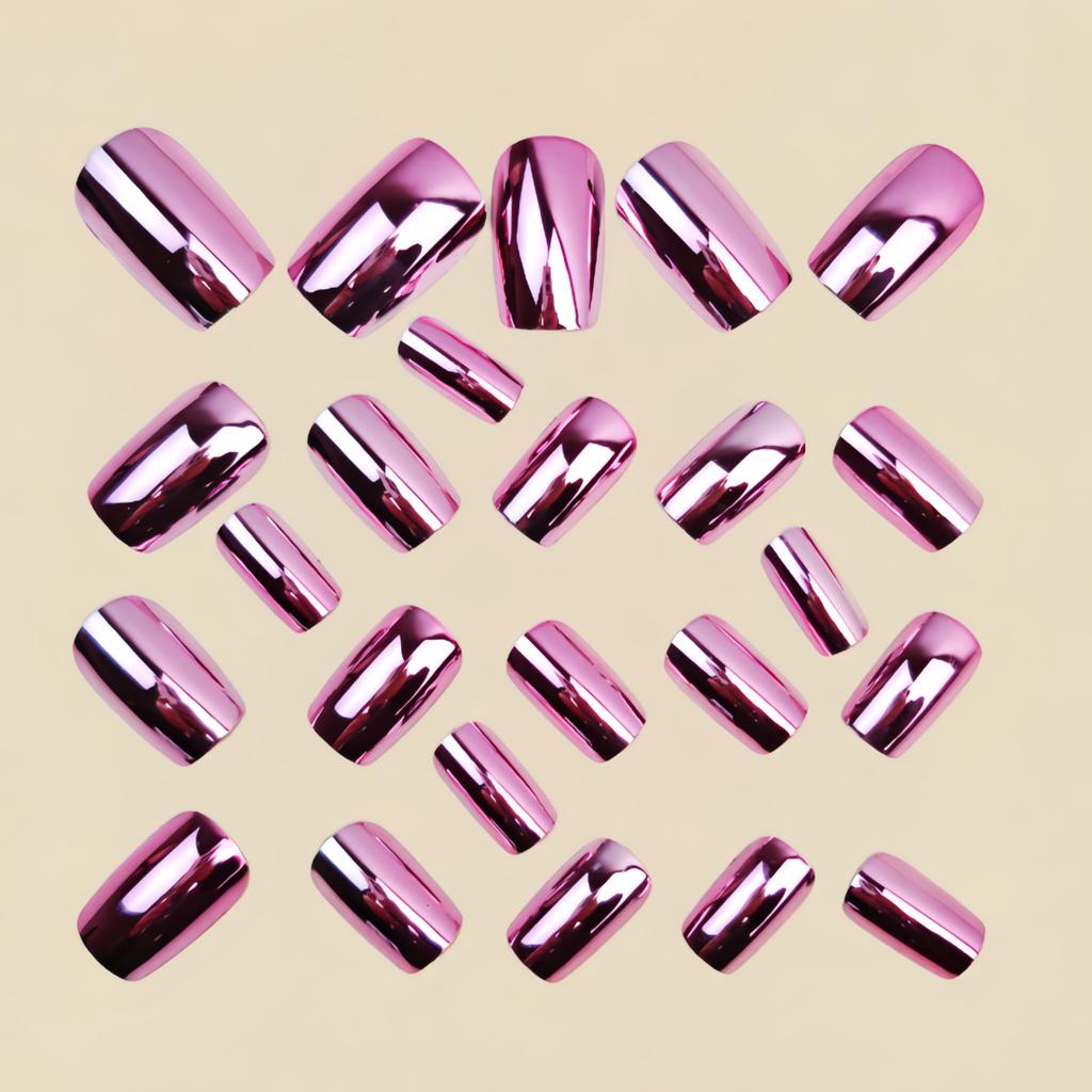 24 Stück Metallisch Glänzend Gotischer Stil Rosa Unifarbene Nagelaufkleber, Geeignet Für Frauen Mädchen Falsche Nägel Press-On Nägel Nagelzubehör
