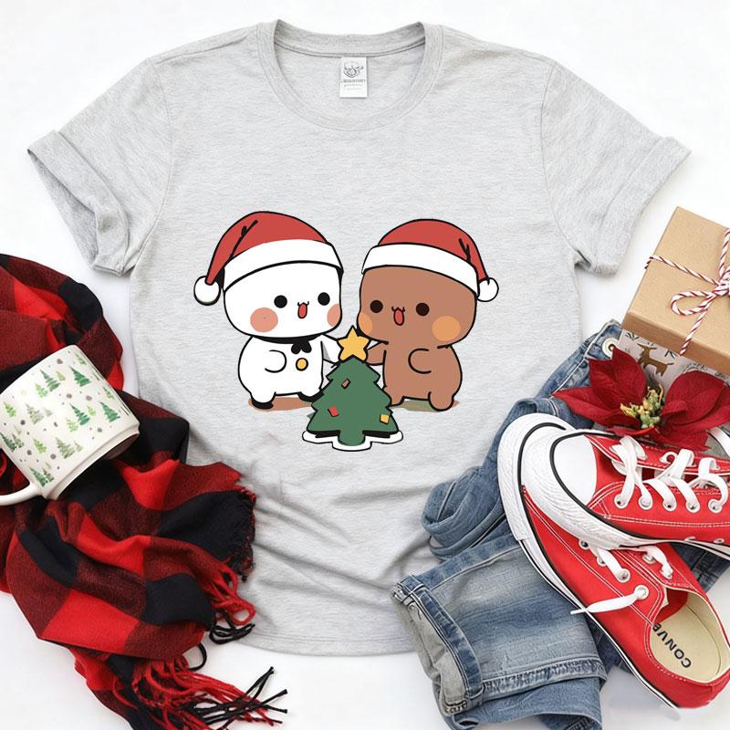Kawaii Bubu Dudu Christmas Tree Graphics Tshirt Trendy Funny Cartoon Christmas Shirt Novelty Holiday Party Couple Cotton Tees