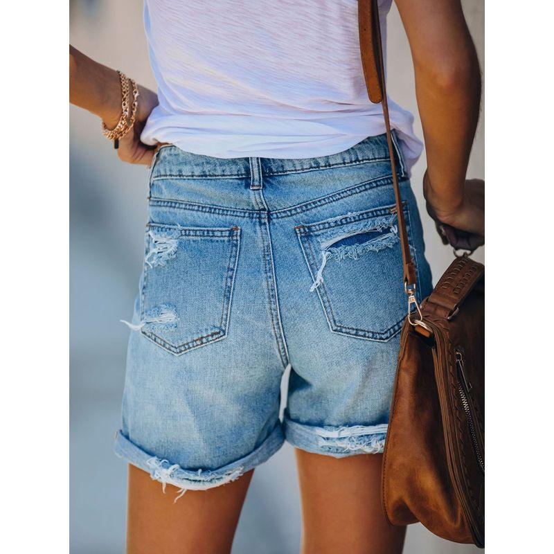 Magic Queen Export Summer Amazon Fashion Street Curling Ripped Straight Women's Denim Shorts Shorts