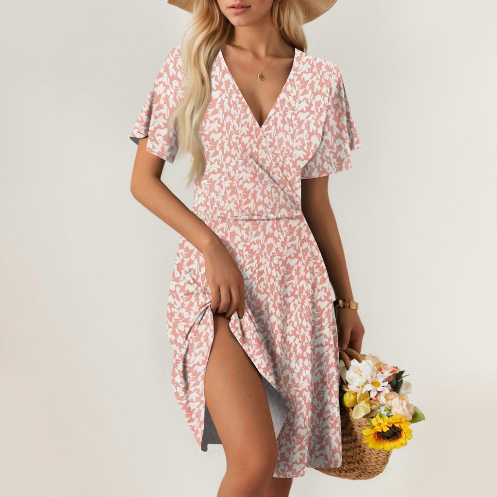 Women's Summer Dress Loose Beach Vacation Casual Deep V Neck Vest Dress Elegant Shirt Dress