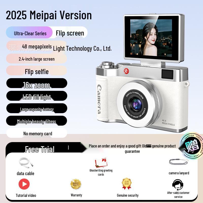 Retro Dual Camera with Flip Screen: HD Digital CCD Student Camera with Beauty Filters for Photos and Videos.