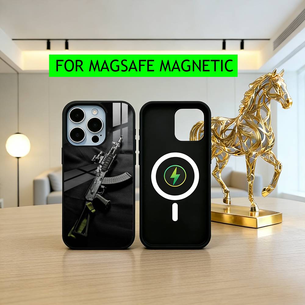 Cool AK47 Handgun G-Gun Phone Case For iPhone17,16,15,14,13,12,11 Plus,Pro Magnetic For Magsafe Wireless Charging