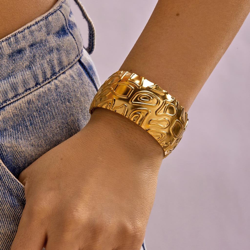 Übertriebene Metallschale Seestern Offene Armreifen für Damen Edelstahl Geometrisch Hohl Wickel Manschettenarmband Sommer Handgelenkschmuck