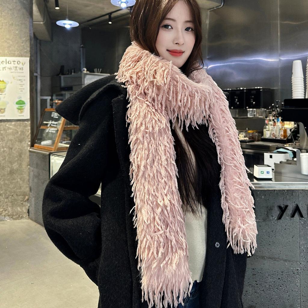 Imitation Ostrich Tassel Versatile Spice Girl Plush Long Hair Scarf Encryption Premium Sense Thickened Warm Scarf Shawl