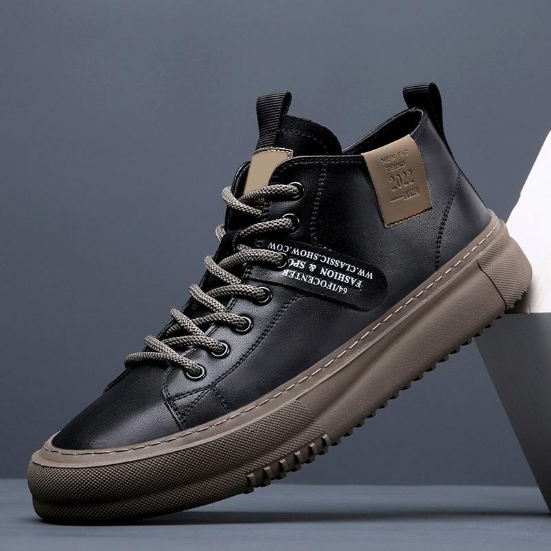 Fashion Men's Shoes High Quality Leather Surface Off White Shoes 2025 New High Top Shoes Men Casual Sports Board Shoe Sapato Masculino