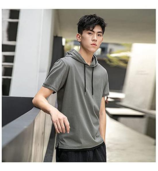 hoodie for summer hoodie for men [DIKAO] Short-sleeved men, clothing, short-sleeved t-shirt, hooded, plain, pullover, sweatshirt, simple, stylish,