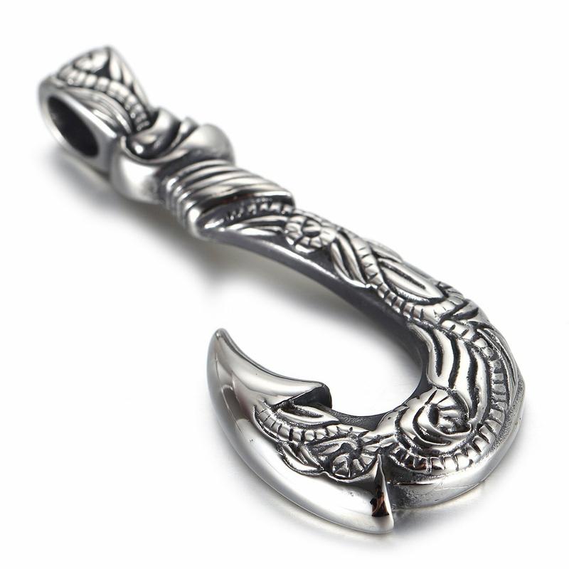 Stylový pánský havajský náhrdelník s přívěskem rybářského háčku z nerezové oceli