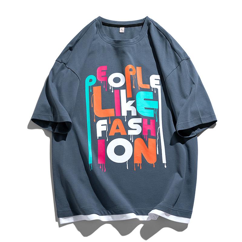 

Модная мужская летняя футболка из чистого хлопка с половиной рукавов Корейская версия Instagram Персонализированная повседневная мужская рубашка с буквенным принтом и короткими рукавами XXXL кадет серый