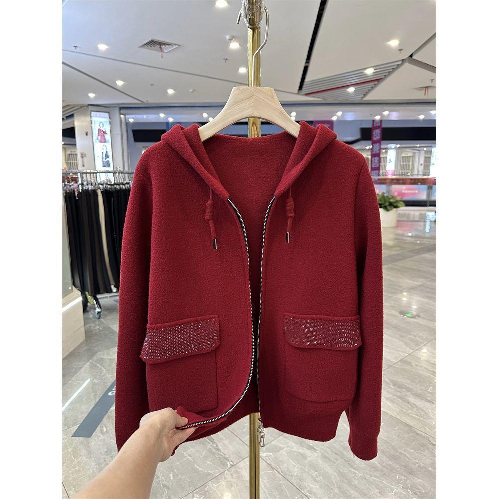

Spring Women s Zipper Hooded Cardigan Jacket - Korean Style Casual Fashion 2XL 115-130 kg красный