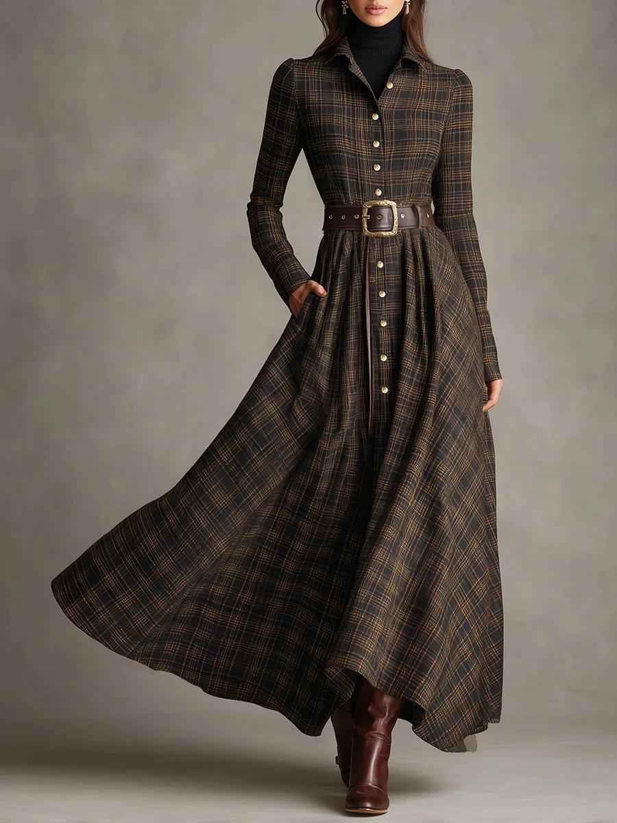 2025 European and American Women s Digital Print Elastic Waist Shirt Dress with Long Skirt Large