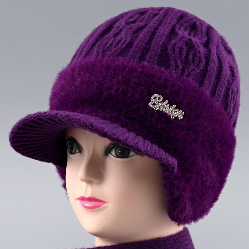 Hat rabbit fur ear protection warm autumn and winter knitted hat windproof velvet women's cold-proof wool hat