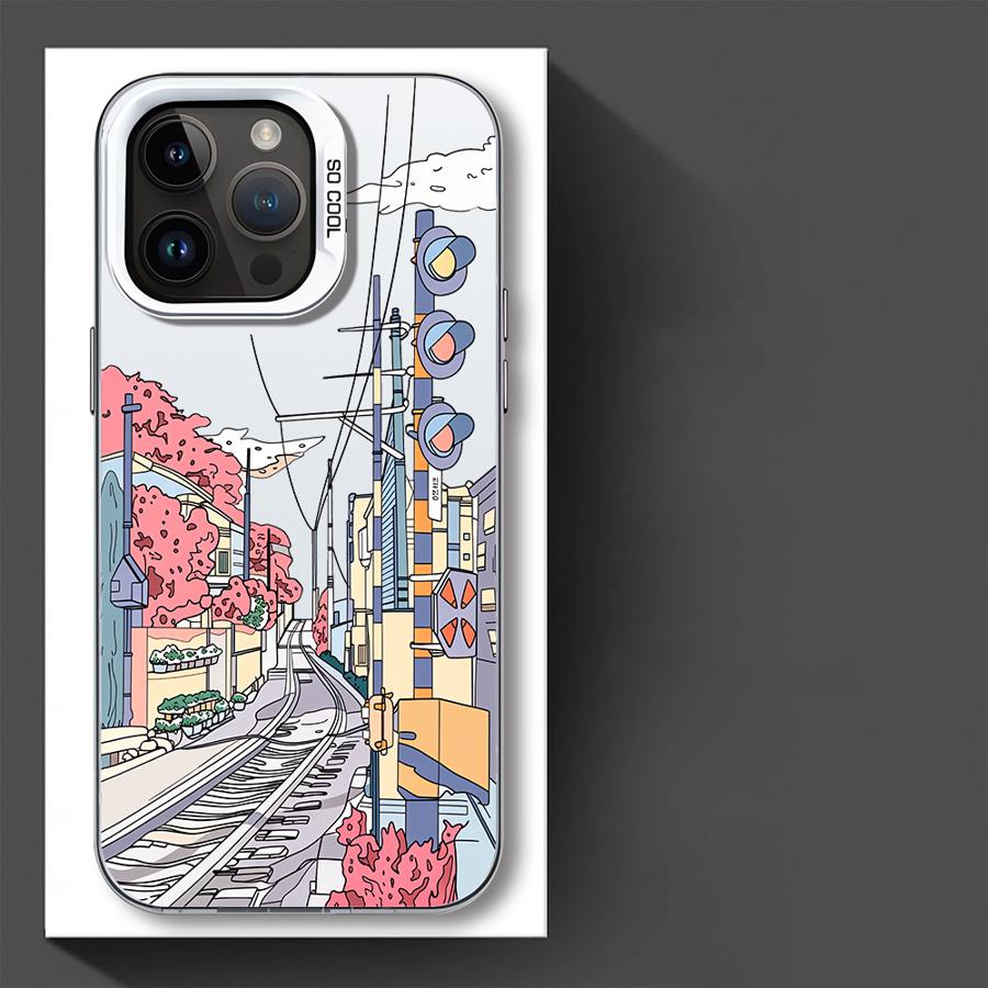 Cartoon Japanese City Scenery Case for iPhone 17 Pro Max 16 11 14 Plus Air 15 12 Pro 13 Phone Cover