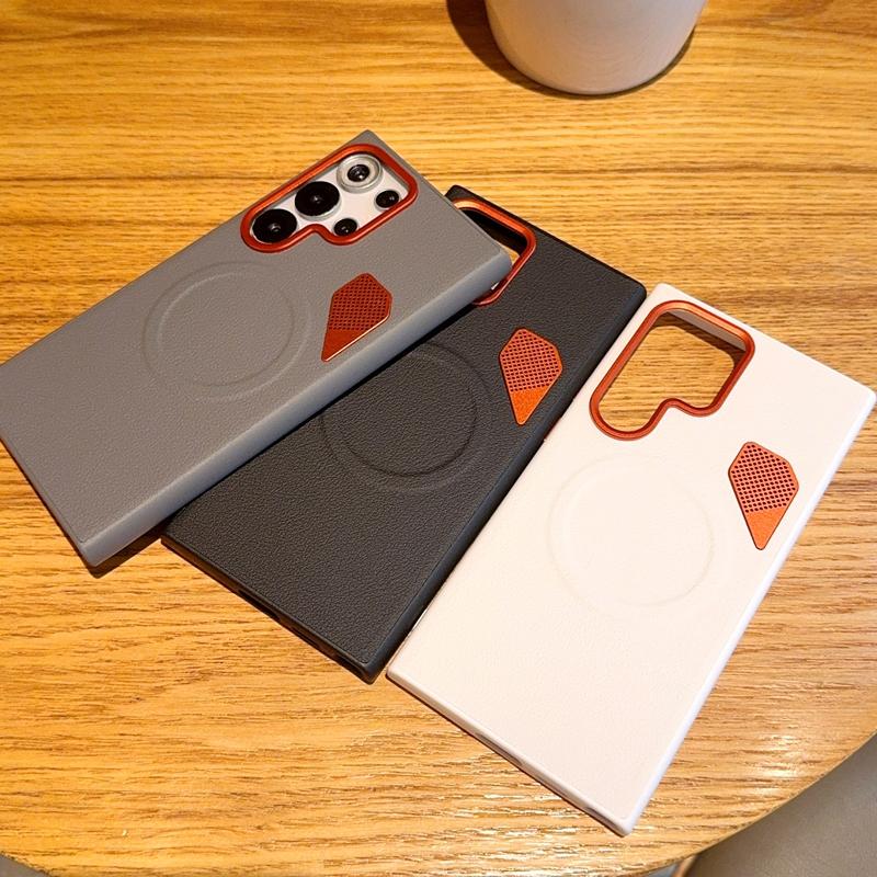 Stylish Magnetic Case for Samsung Galaxy S24/S25 Ultra S24+/S25+/S25Edge Casual Korean Vegan Leather Cover with Heat Dissipation