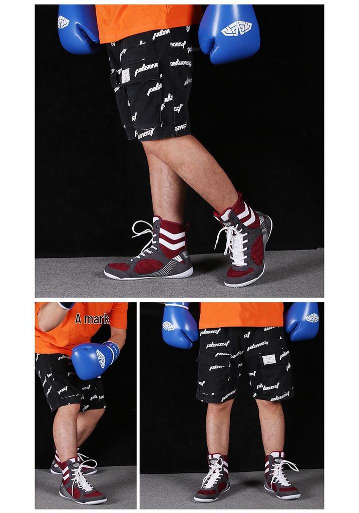 Unisex High-Top Boxing Shoes for Youth Training, Competitions, Wrestling, Sanda, and General Fitness.