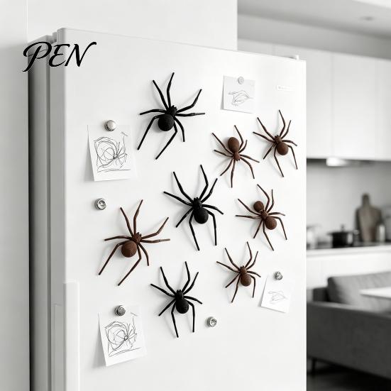 Metal Surface Decorative Spiders 2/4/8Pcs 3D Spider Refrigerator Magnet, Lifelike Magnet for Realistic Props Surfaces, Creepy Magnetic Decor Halloween