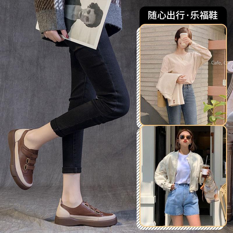 2025 new spring, summer and autumn large size retro first-layer cowhide single shoes women's flat bottom round head soft sole low-top shoes