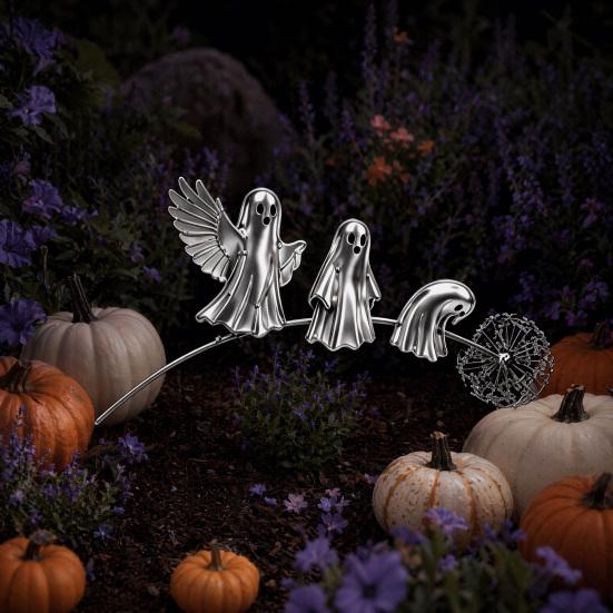 Metal Halloween Yard Signs Ghost Garden Stake, Rustic Art Decor with Dandelion Accent, Landscape Sculpture for Lawn Patio Flower Bed And Backyard