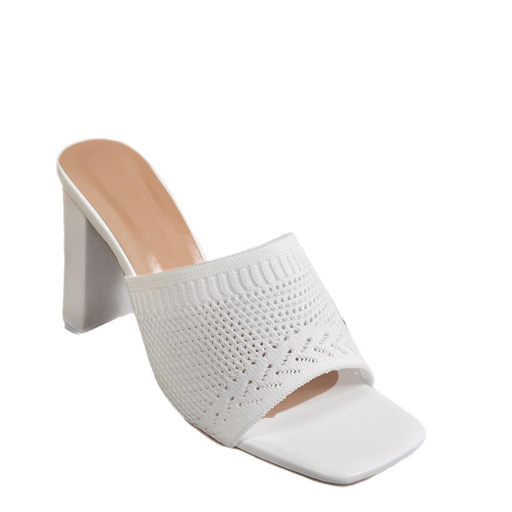 Plus Size Women’s Summer Block Heel Sandals Fashion Square Toe Slip-on High Heel Slippers