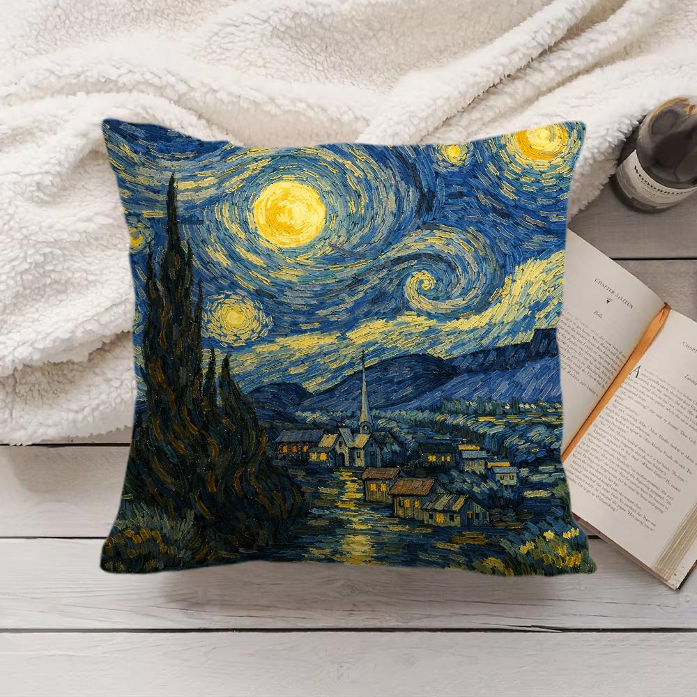 Van Gogh Original Print Cushion Cover Silky Short Plush Invisible Zipper Dustproof Sofa Pillow Case For Home Decor
