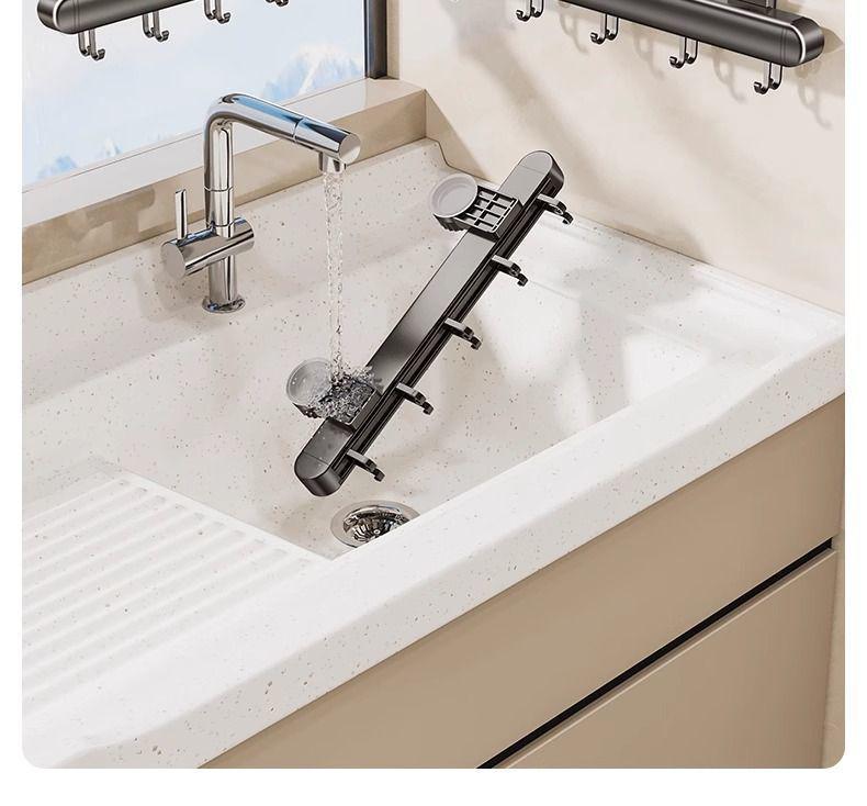 Invisible Retractable Folding Drying Rack with No-Punch Suction Cup for Balcony