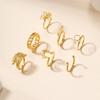 K ring style jewelry retro gold leaf flower rabbit horn stacked ring set female