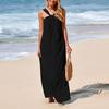 Dámské módní a sexy jednobarevné šaty s výstřihem do V, bez rukávů, na plážovou dovolenou, ležérní