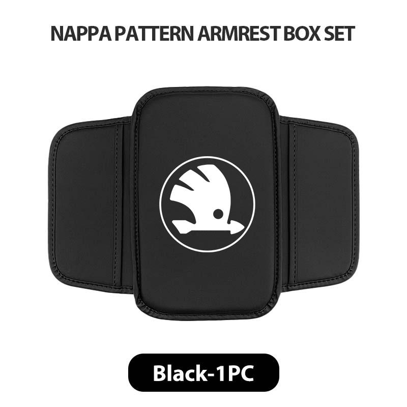 NAWR1 Leather Car Armrest Box Pad Central Arm Rest Storage Pocket Protective Cover For Skoda Kamiq Karoq Octavia 2 3 Rapid Scala Kami