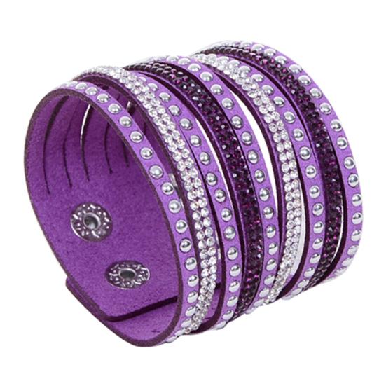 Women's Multilayer Rivet Rhinestone Velvet Cuff Bangle Wristband Bracelet Gift