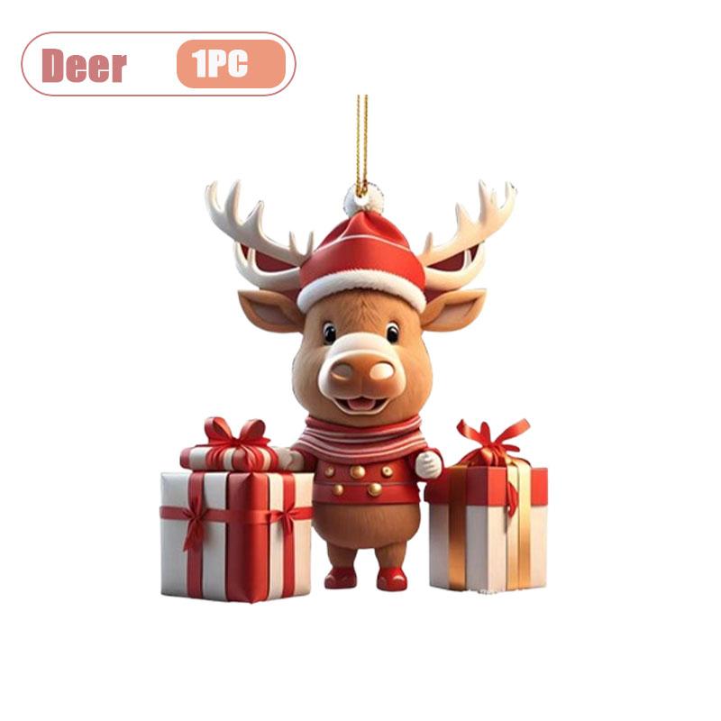 

1/3/5/10PCS Christmas Acrylic Cartoon Santa and Snowman Pendant Rearview Mirror Ornament Holiday Tree Decoration