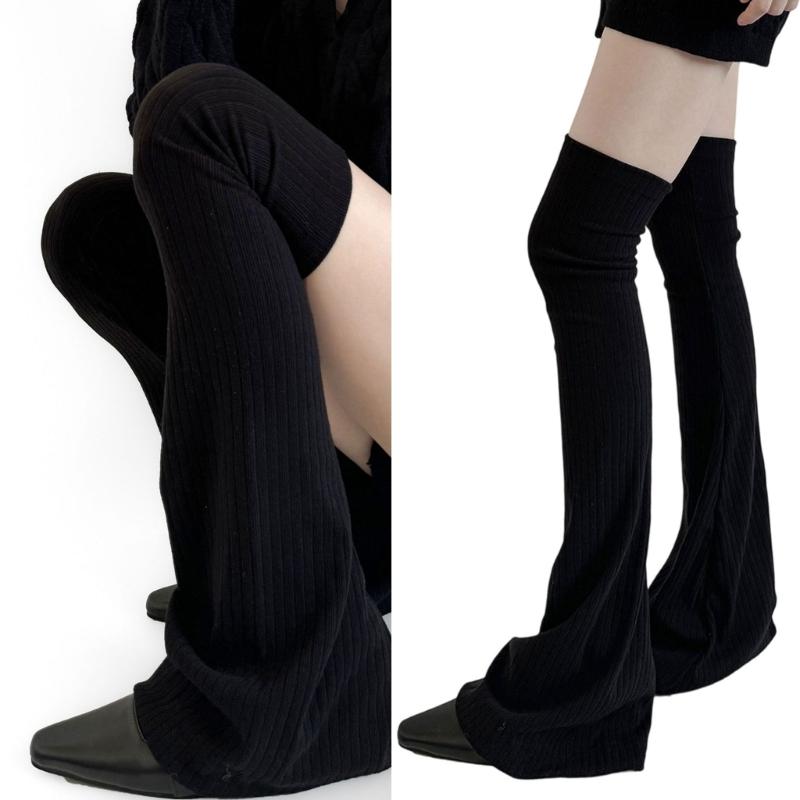 Ribbed Knit Slimming Thigh High Long Socks Elegant Solid Color Designs Flared Over Knee Leg Warmers Stockings for Women
