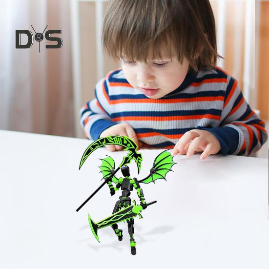 Devil Robot Action Figure with Wing Weapon Accessory Movable Joints 3D Printed Robot Model Toy Stress Relief Articulated Dummy Figurine Decoration