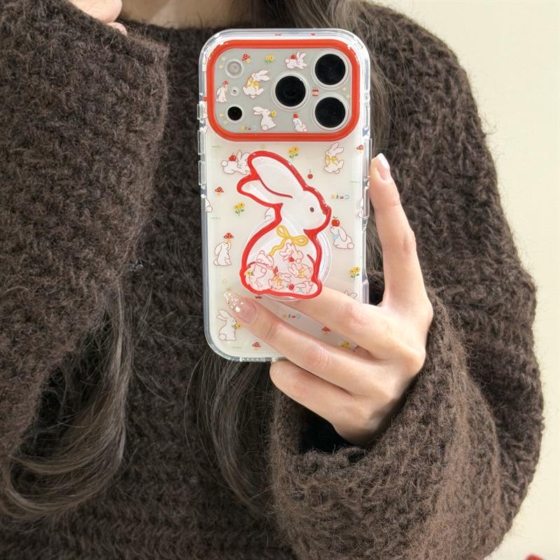 Pastoral Mushroom & Apple Rabbit iPhone Case for iPhone 17/16 Pro Max/15 Pro - Girlish Heart Design