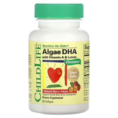 Algae Dha with Vitamin A and Lutein, Natural Berry Flavor, 60 Softgels