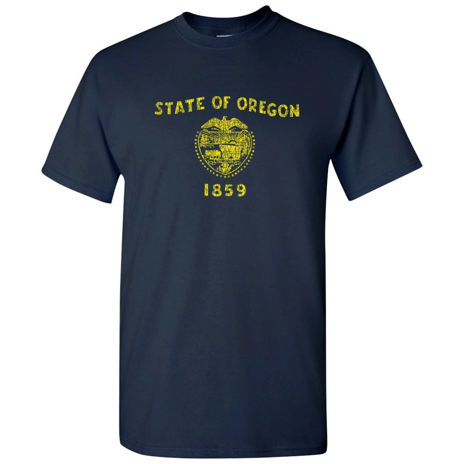 Oregon State Flag - Hometown Pride Local Souvenir Basic Cotton T-Shirt - Navy 4XL