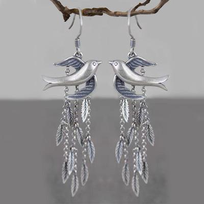 Swallow Willow Leaf Earrings High-End Tassel Long Earrings Women'S Literary Retro Temperament Earrings
