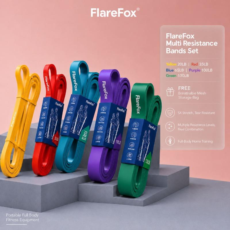 FlareFox Multiple Resistance Bands Set Pull-up Assist Straps Strength Agility Training Handy Gym Equipment for Home CrossFit 3