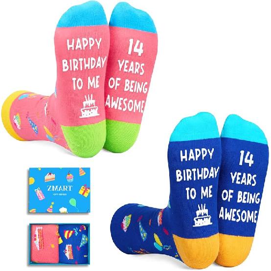 Zmart Birthday Gift Ideas for Teens - Birthday Socks for 13-19 Year Old Boys Girls 2 Pack